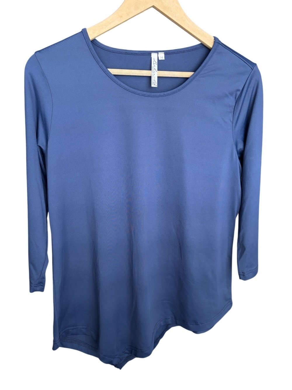 Lulu-B | Blue Asymmetrical Hem Top | Navy | Nylon Spandex | 3/4 Sleeve | Size M